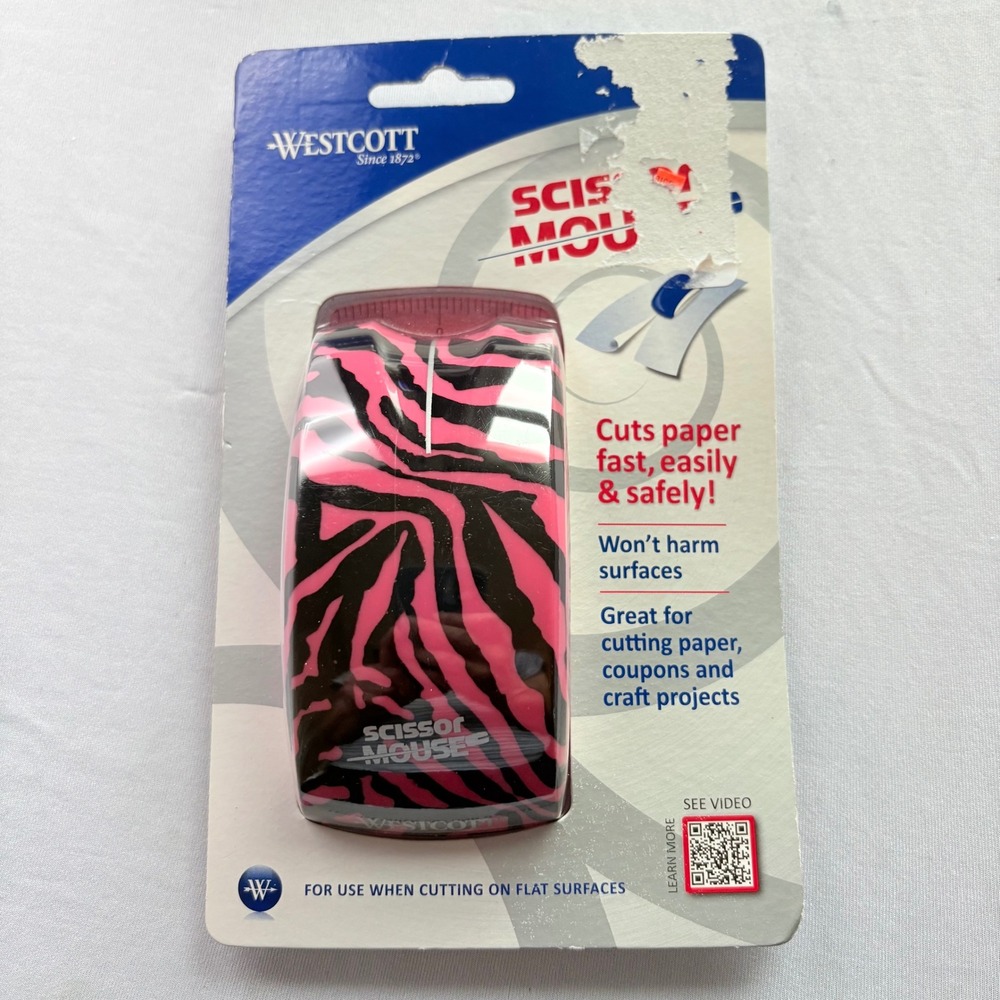 NEW Westcott Scissor Mouse Pink Zebra Paper Cutter 15527